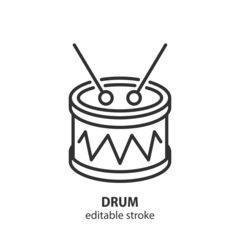 Drum line icon. Kid toy vector sign. Musical instrument symbol. Editable stroke.