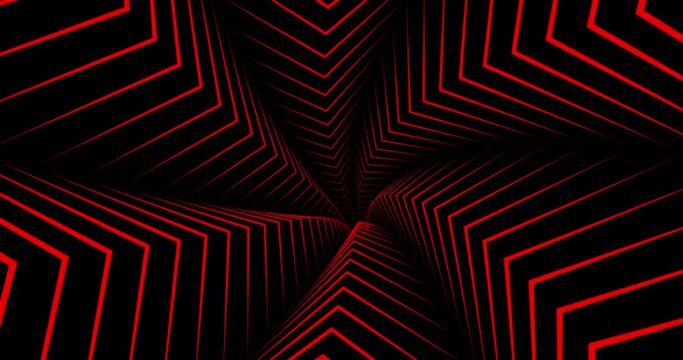 Mesmerizing animation of flying through an infinite tunnel of star shaped red lines