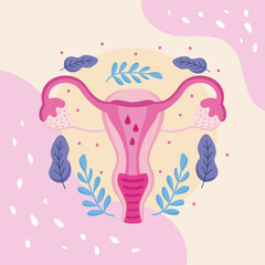woman uterus and leafs