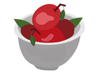 Red apples in a bowl vector illustration isolated on white background.