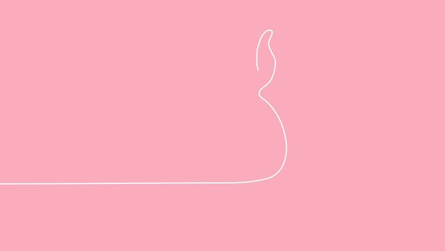Self draw animation Easter Egg with Bunny Ears. Hand drawn white line animation of Egg on pink background, Easter symbol. Self-drawing simple animation. Continuous drawing of one line. 4K footage
