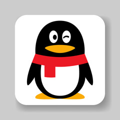 Penguin QQ messenger application icon. Social media network vector logo