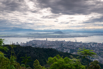 Aerial view Penang Georgetown in cloudy da