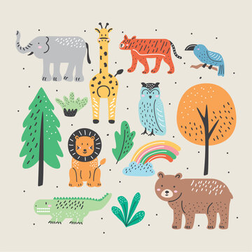 animals doodle pattern
