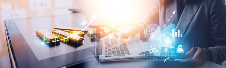 Stack of gold money coin with trading graph, financial investment concept can be use as background