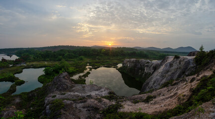 Sunrise at the cliff and lake