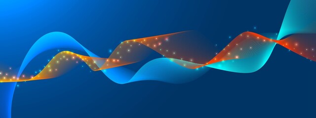 Fototapeta na wymiar Abstract technological blue background, musical wave design. Texture of light paths, glowing star. Fire and ice. Poster digital data, sound wave, plexus of energy, information network. Physics. Vector