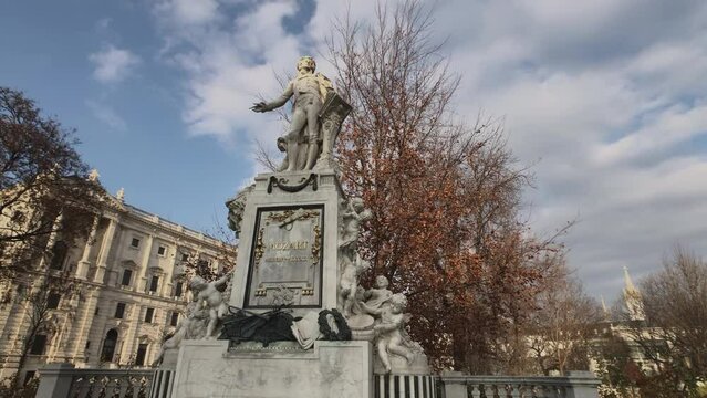 Mozart's statue on a park - Vienna Austria cloudy day 4K video