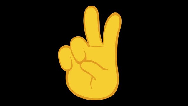 Loop animation of a yellow hand making the classic hippie gesture of love and peace, on a transparent background