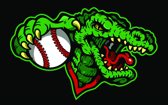 angry gator mascot holding baseball for school, college or league
