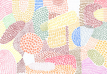 Felt-tip pen marker smear blot color dots. Abstract doodle hand draw horizontal background.