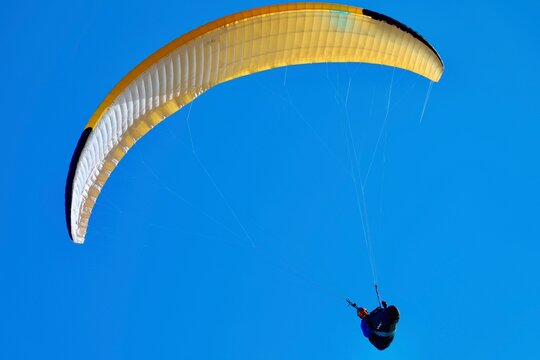 yellow and blue freedom parashute in the sky 