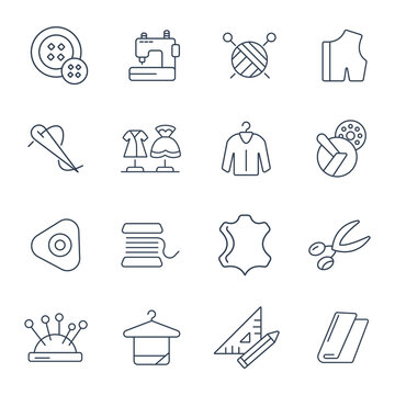 Sewing equipment and needlework icons set . Sewing equipment and needlework pack symbol vector elements for infographic web