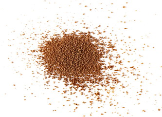 Coconut palm sugar pile isolated on white, top view
