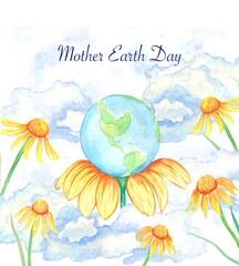 Naklejka premium Watercolor background with globe illustration