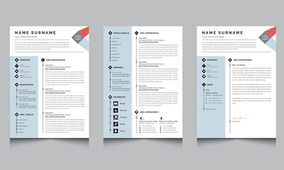 Vector Resume Template  and Cover Letter Layout with Light Blue Accents