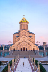 Holy Trinity Cathedral of Tbilisi - Sameba in the evening, Georgia - obrazy, fototapety, plakaty