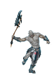 green orc holding a huge axe in a white background side view © DM7