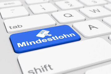 3d Illustation - Tastatur - Mindestlohn - blau