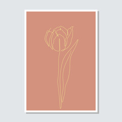 One single line drawing tulip flowers on an earthy background card template