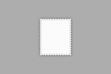 Blank white postage stamp isolated on grey background. 3d rendering.