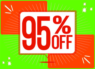 -95 percent discount. 95. Up to 95%. Green and Orange banner with floating balloon for promotions and offers. Up to. Vector