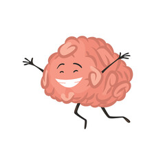 Brain character emotion. Intelligence emoji is smiling. Cute hero brain emoji isolated on white background. Funny cartoon emoticon