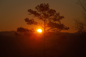 Beautiful Orange Sunrise over the Blue Ridge Mountains in North Georgia
