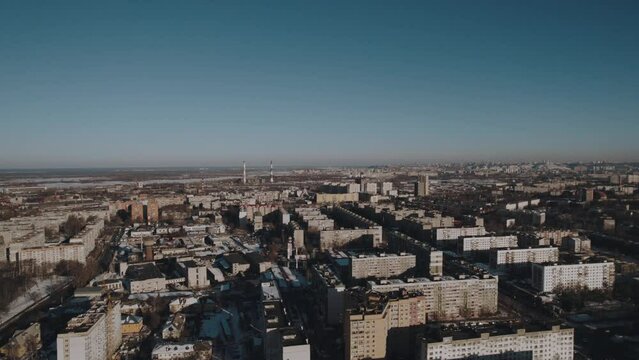 Aerial photography of the city of Nizhny Novgorod in winter, aerial photography of the city with factories