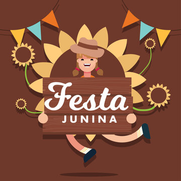 Sao Joao Brazil Festa Junina festival party celebration girl dancing illustration design vector