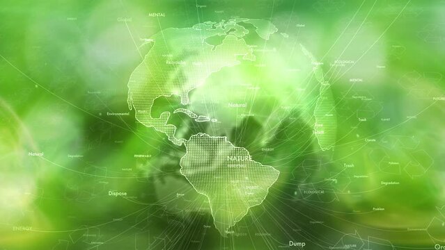 Global earth environment word cloud green animation.