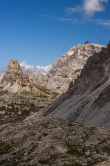 Mountain trail Tre Cime di Lavaredo in Dolomites in Italy
