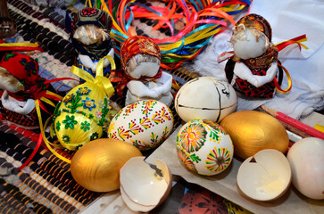 Easter eggs in many different colors .Spring, handmade painted Easter eggs