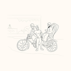 Rickshaw trishaw vector drawing transportation learning education cartoon drawing line art