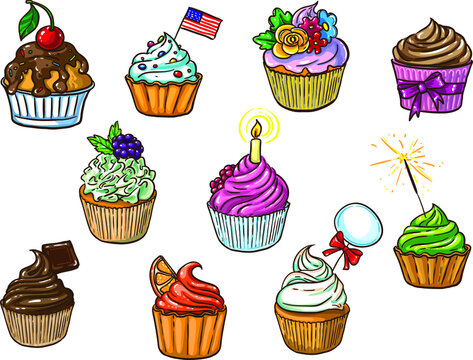 Vector set of cakes