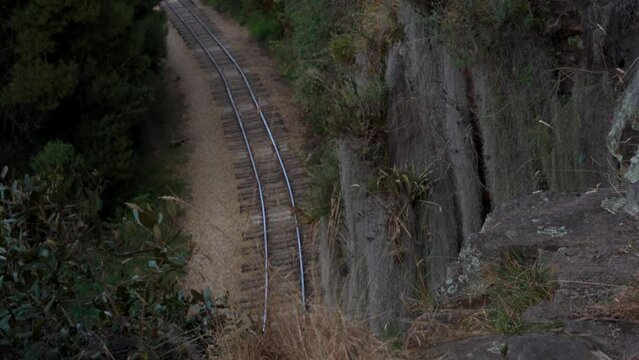 Wonderful sunset of a landscape of the train tracks in the rocks of Suesca Colombia