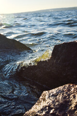 Waves on the sea. Sea water drops. Water splash