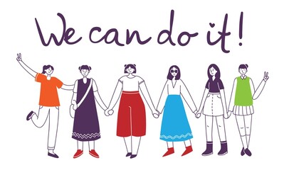 We can do it. Feminine concept and woman empowerment design for banners
