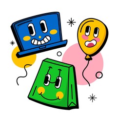 Handdrawn trendy cartoon background on the theme of shopping vector illustration