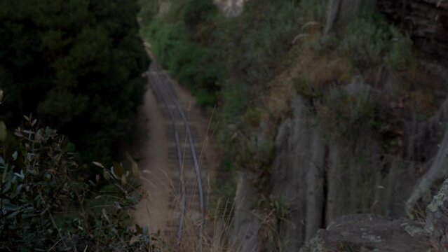 Wonderful sunset of a landscape of the train tracks in the rocks of Suesca Colombia