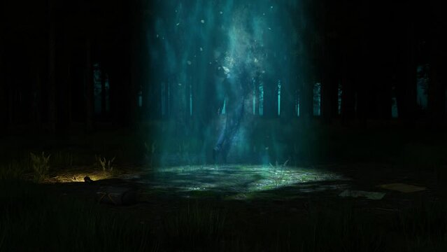 Ufo Abduction - Ascension in the Forest - Loop Sci-Fi Landscape Background