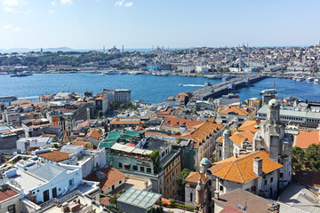 Panorama from Galata Tower to city of Istanbul, Turkey
