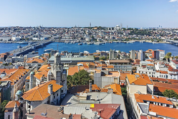 Panorama from Galata Tower to city of Istanbul, Turkey