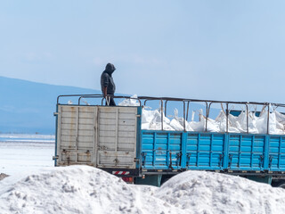 Fototapeta premium Mining near Salinas Grandes, Jujuy and Salta, Argentina. Its rich lithium, sodium and potassium mining potential faces opposition from indigenous communities and environmental activists.