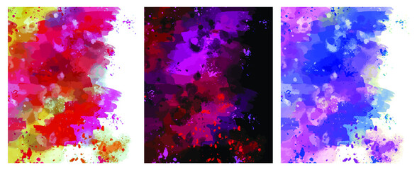 Colorful watercolor stains and splashes on black and white backgrounds. Set of vector watercolor textures.