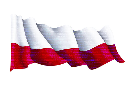 Flaga polska, cyfryzacja, informatyka, hakerzy 