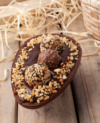 homemade easter egg with chocolate and peanuts