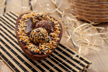 homemade easter egg with chocolate and peanuts
