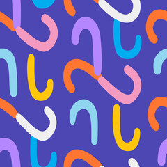 Stylish geometric background made of isolated colorful bold curved lines. Memphis style. Seamless design.