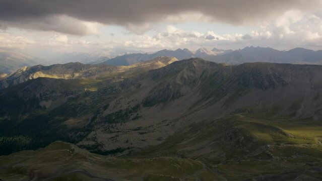 Panoramic of High Rock Peaks of French Alps at Sunset